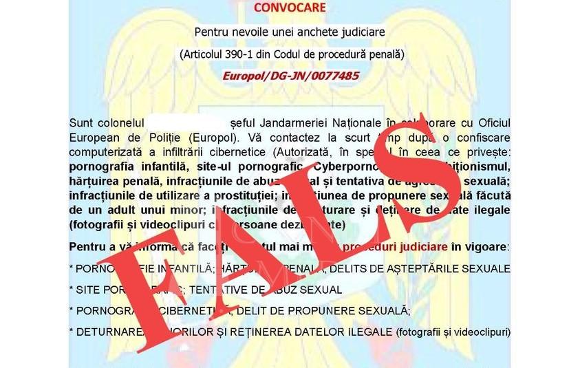 You are currently viewing JANDARMERIA ROMANA: „Nu intrați în panică și nu dați curs solicitării din e-mail!”