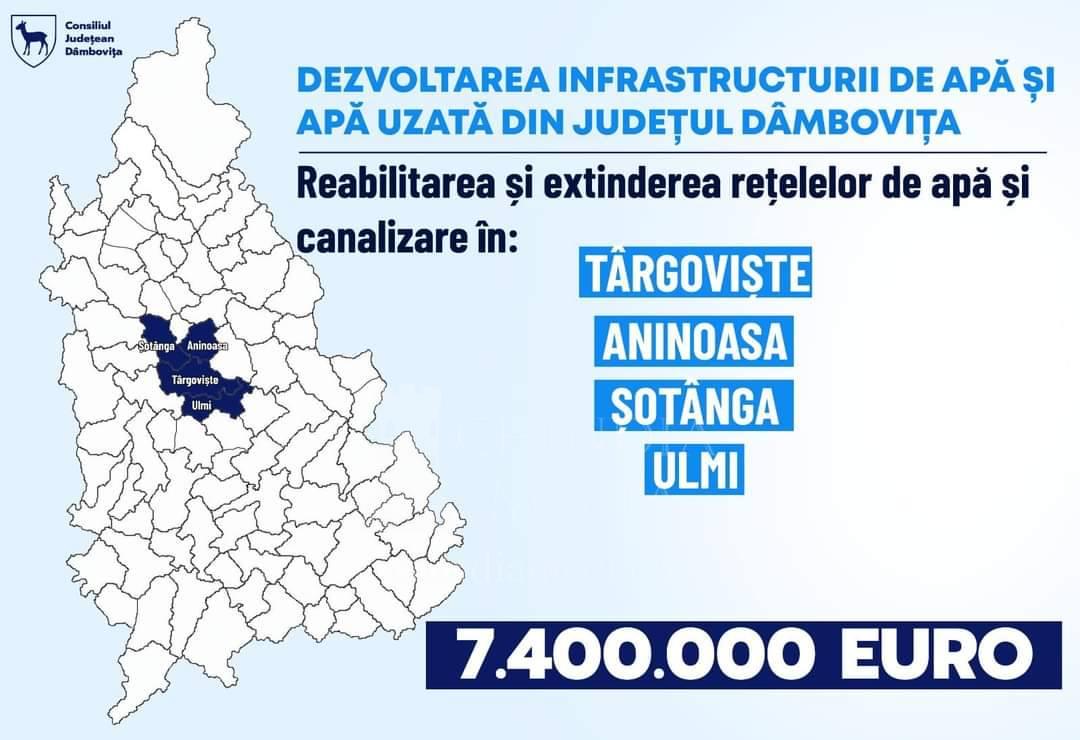 You are currently viewing CJ DAMBOVITA: S-a  semnat contractul de reabilitare și extindere a rețelelor de alimentare cu apă și canalizare pentru Târgoviște, Aninoasa, Șotânga și Ulmi