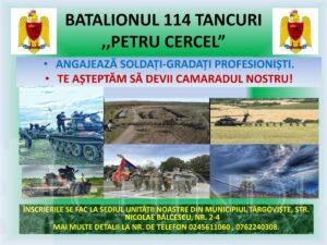 Read more about the article „CAVALERII DE OȚEL AI TÂRGOVIȘTEI”-BATALIONUL 114 TANCURI RECRUTEAZĂ!