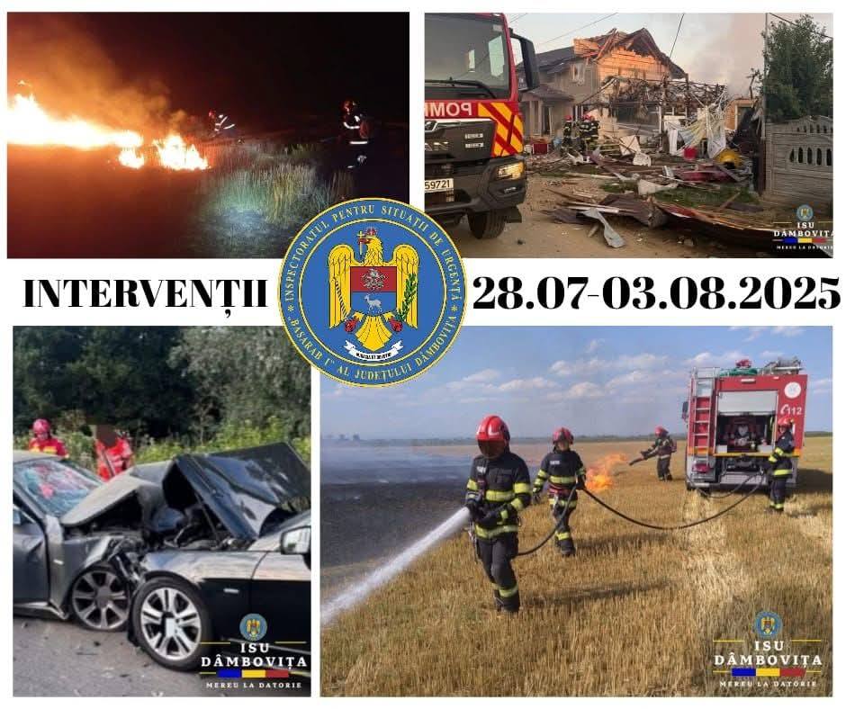 You are currently viewing POMPIERII: ACŢIUNI DE INTERVENŢIE ŞI ACTIVITĂŢI PREVENTIVE ALE ISU “BASARAB I” DÂMBOVIŢA ÎN PERIOADA 28 IULIE-03 AUGUST