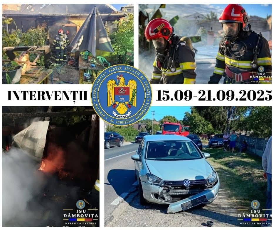 You are currently viewing POMPIERII: ACŢIUNI DE INTERVENŢIE ŞI ACTIVITĂŢI PREVENTIVE ALE ISU “BASARAB I” DÂMBOVIŢA ÎN PERIOADA 15 -21 SEPTEMBRIE