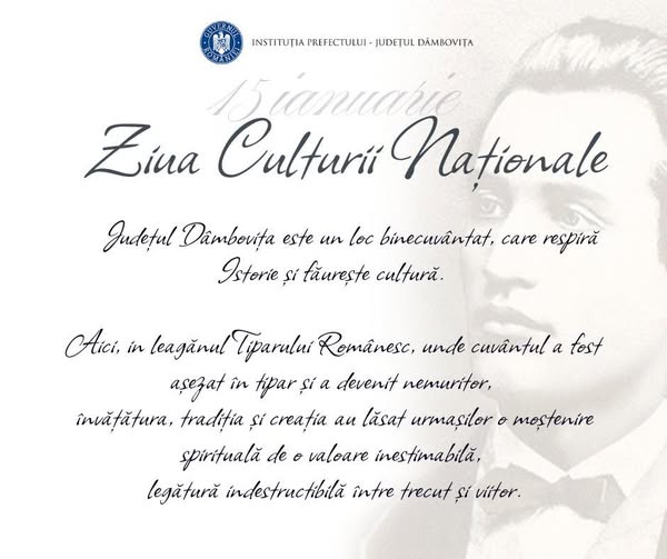 You are currently viewing PREFECTURA DAMBOVITA: Mesajul Prefectului Județului Dâmbovița, Marian Tănase, cu prilejul Zilei Culturii Naționale