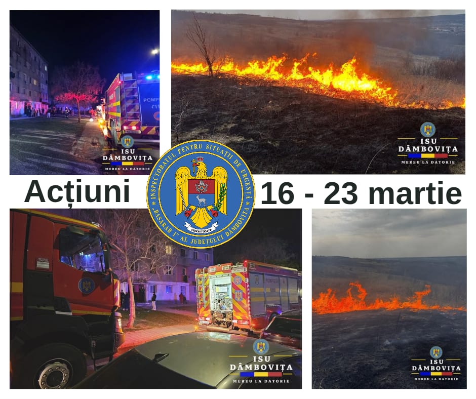 You are currently viewing ISU DÂMBOVIȚA: ACŢIUNI DE INTERVENŢIE ŞI ACTIVITĂŢI PREVENTIVE ALE ISU “BASARAB I” DÂMBOVIŢA ÎN PERIOADA 16-23 MARTIE
