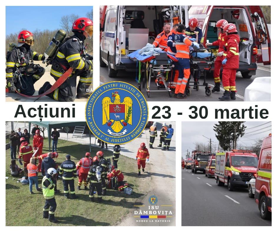 You are currently viewing ISU DÂMBOVIȚA: ACŢIUNI DE INTERVENŢIE ŞI ACTIVITĂŢI PREVENTIVE ALE ISU “BASARAB I” DÂMBOVIŢA ÎN PERIOADA 23 – 30 MARTIE