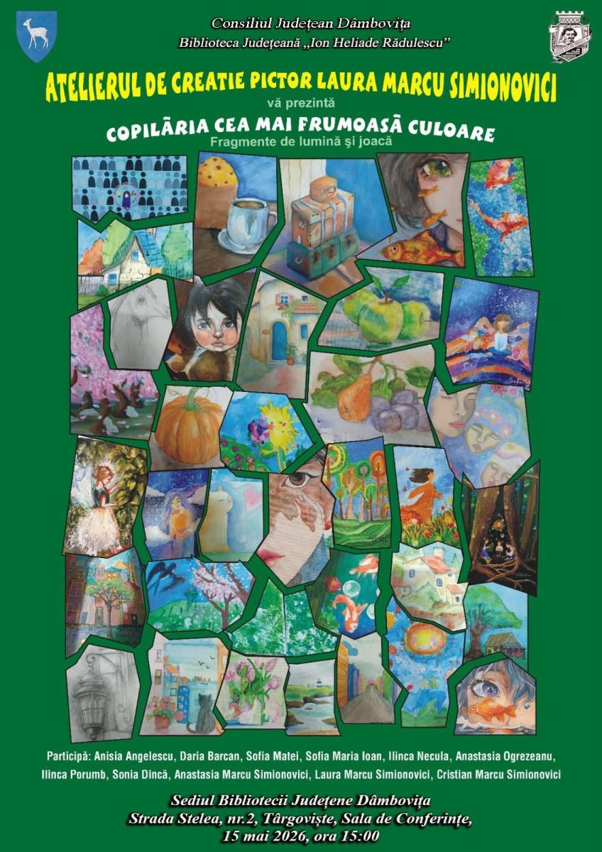 You are currently viewing BIBLIOTECA JUDEȚEANĂ DÂMBOVIȚA :„Copilăria cea mai frumoasă culoare – Fragmente de lumină și joacă” – Expoziție tematică