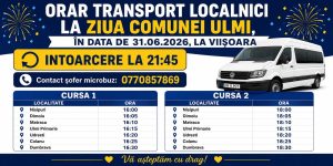 Read more about the article PRIMĂRIA ULMI: TRANSPORTUL VA FI ASIGURAT PENTRU TOȚI LOCUITORII COMUNEI CE PARTICIPA LA ULMI FEST 2026