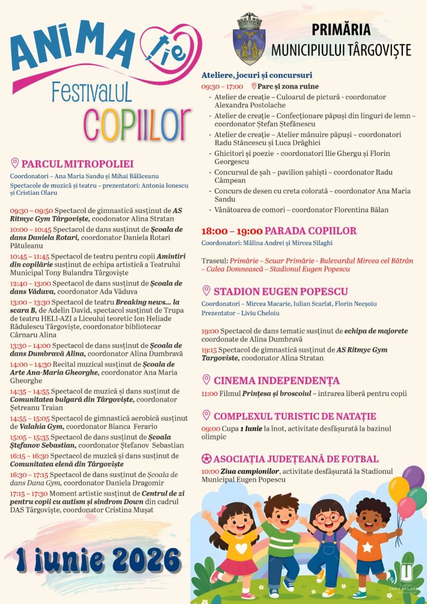 You are currently viewing PRIMĂRIA TÂRGOVIȘTE: Festivalului Copiilor – 1 iunie 2026