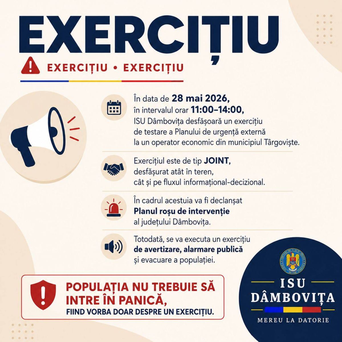 You are currently viewing ISU DAMBOVITA: EXERCITIU PENTRU TESTAREA PLANULUI DE URGEANTA EXTERNA LA UN OPERATOR ECONOMIC