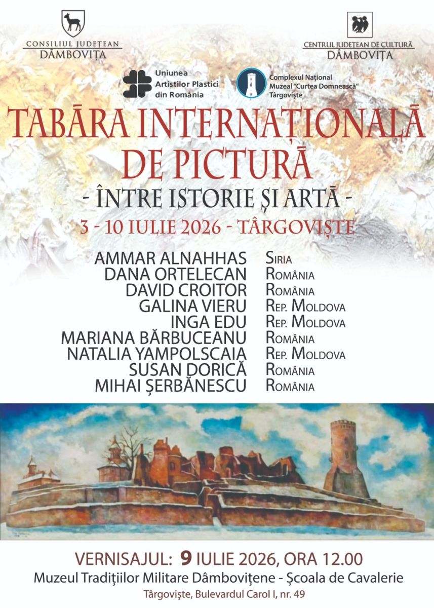 You are currently viewing Vernisajul Taberei Internaționale de pictură „Între Istorie și Artă” va avea loc la Muzeul Tradițiilor Dâmbovițene – Școala de Cavalerie, pe 9 iulie 2026
