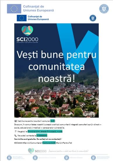 You are currently viewing PRIMĂRIA ULMI: Anunț implementare proiect „Furnizare de servicii integrate în comunitățile rurale – facilitarea accesului persoanelor vulnerabile la servicii de bază eficiente și de calitate”